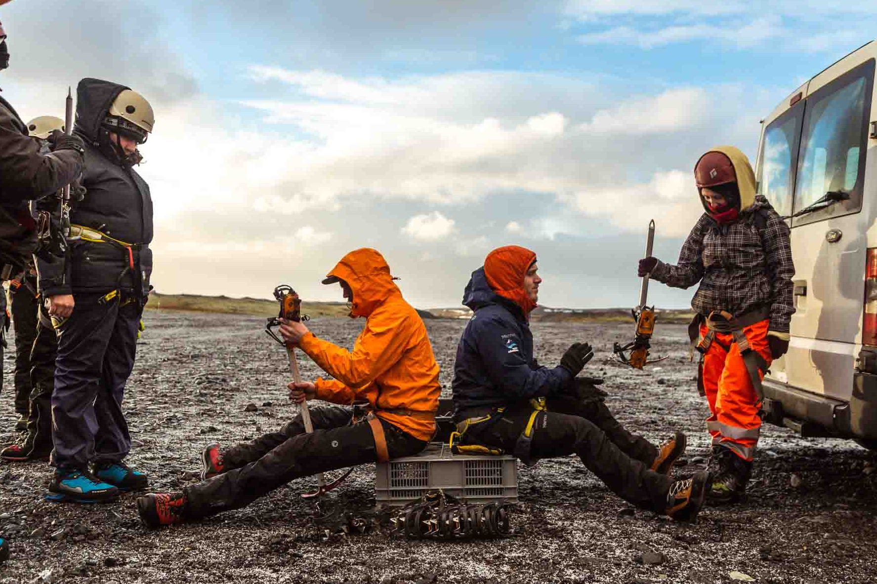 preparing for glacier hiking and ice climbing solheimajokull