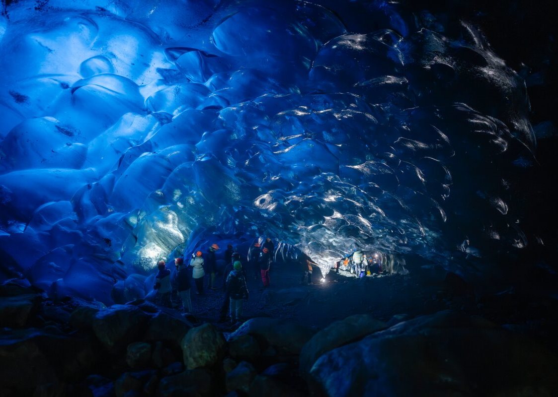 Beautiful crystal ice cave in Vatnajokull Glacier Iceland crystal ice cave