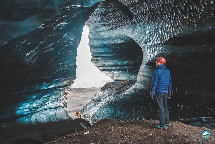 Katla Ice Cave South Coast Man Exploring Iceland
