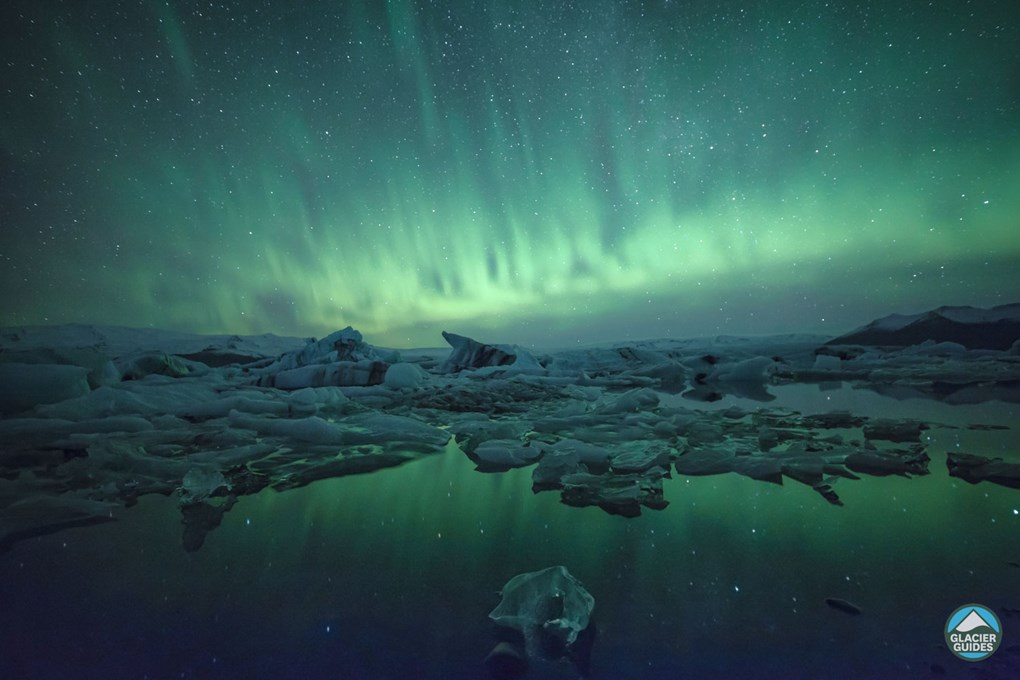 Glacier Lagoon And Northern Lights In Iceland