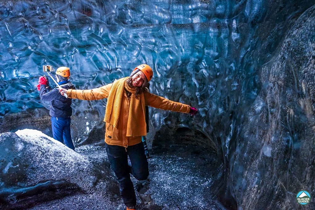 Woman posing in Katla Ice Cave
