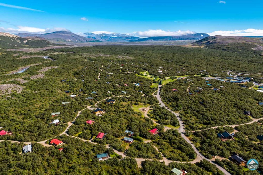 Aerial view of Husafell Camping area