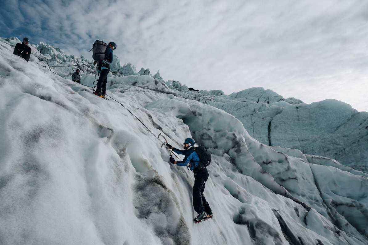 tour group ice climbing on largest glacier 