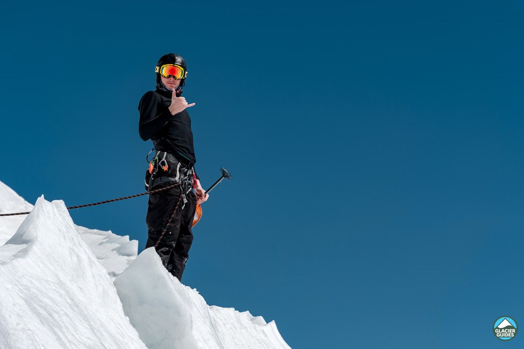 Man On Glacier In Sunny Iceland