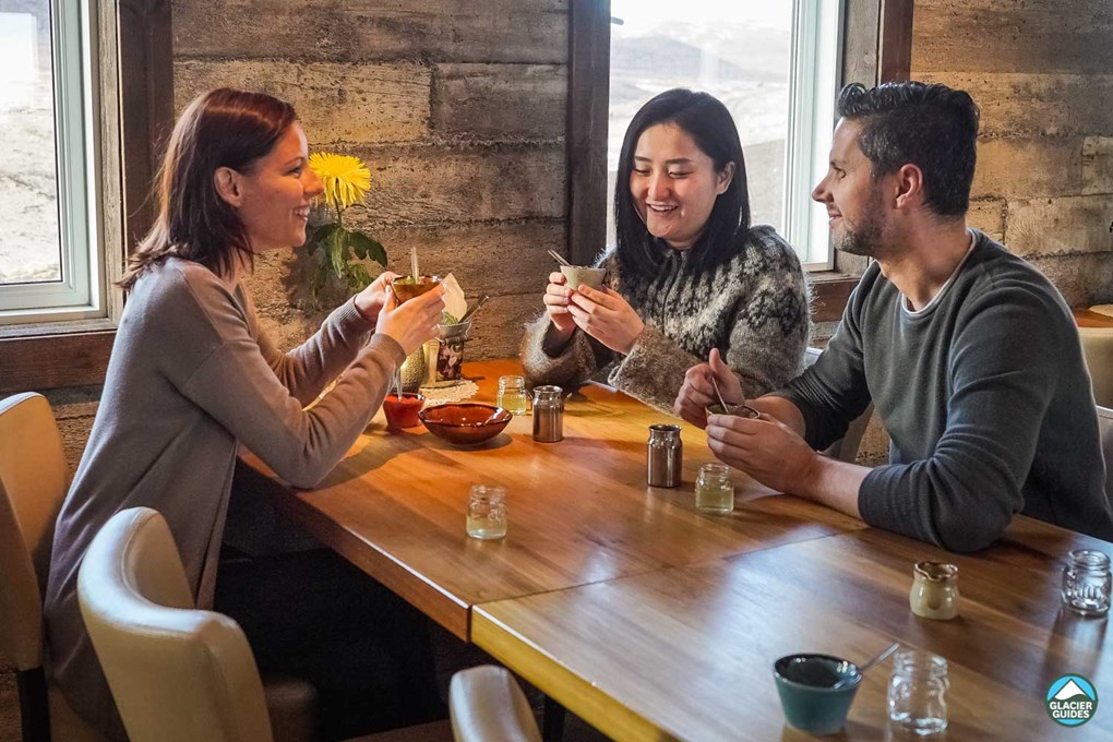 People eating Icelandic food